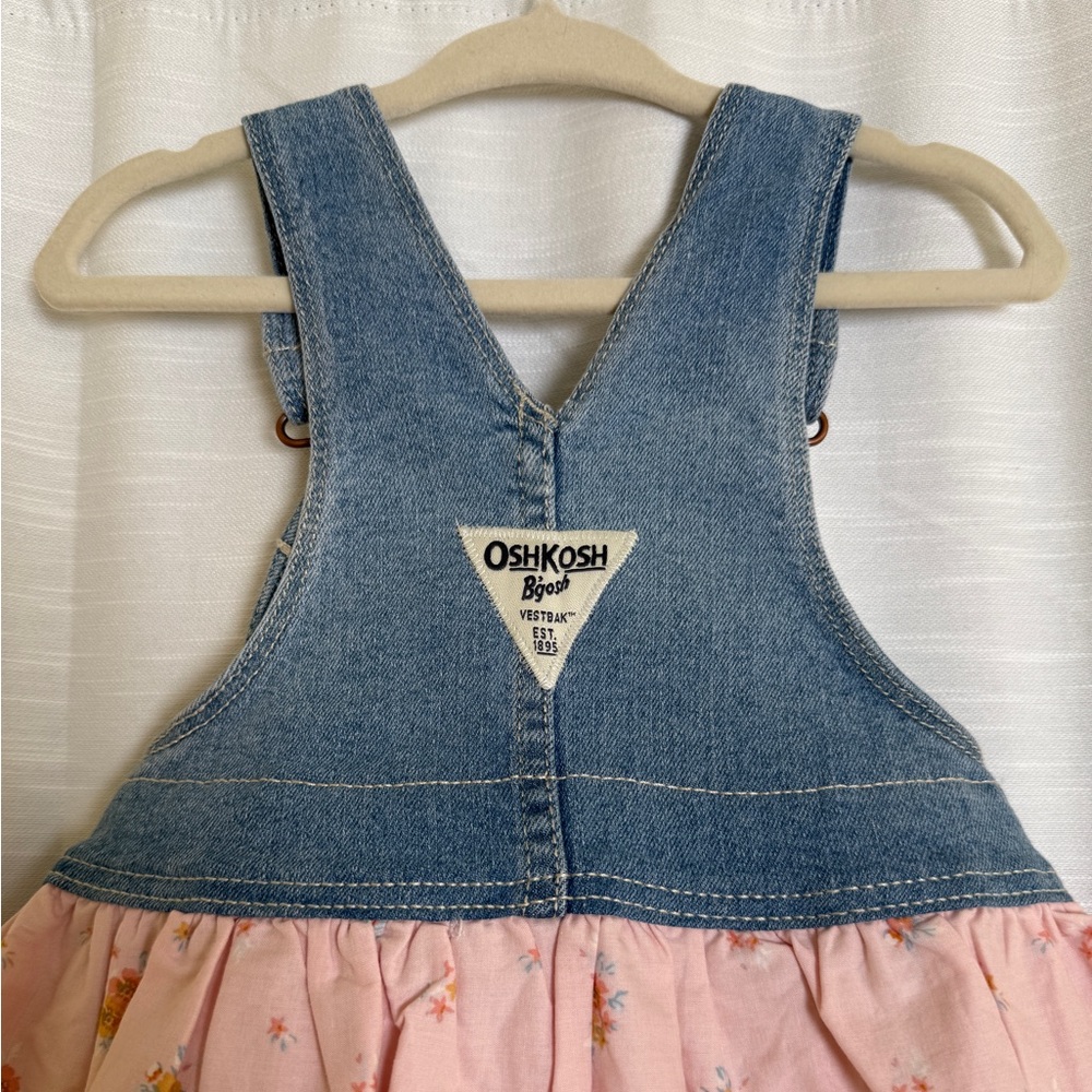 OshKosh Baby Girl Denim Overall Dress Pink Floral Skirt | NWT Size 9M - Picture 9 of 11